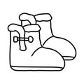 Warm winter suede boots with fur, doodle style flat vector outline for coloring book Royalty Free Stock Photo