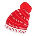 Warm wintery knitted hat with pompon and folk ornament.