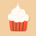 Cute cupcake vector illustration in flat style isolated on pastel background. Sweet creamy dessert design Royalty Free Stock Photo