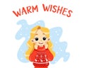 Warm Wishes Placard Style Vector Illustration With Flat Cartoon Objects. Colorful Composition On White And Blue