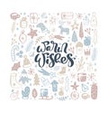 Warm Wishes vector calligraphic lettering Christmas text and xmas doodle scandinavian elements in form of square Royalty Free Stock Photo