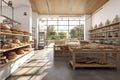 Modern Warm Wooden Bakery Interior with Sunlight