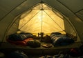 Warm Yellow Light Illuminates Tent Interior at Sunrise Royalty Free Stock Photo