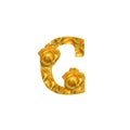 Warm yellow rose letter C, fresh petal alphabet, isolated design element