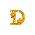 Warm yellow rose letter D, fresh petal alphabet, isolated design element