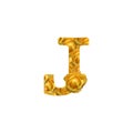 Warm yellow rose letter J, fresh petal alphabet, isolated design element