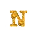 Warm yellow rose letter N, fresh petal alphabet, isolated design element