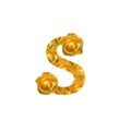 Warm yellow rose letter S, fresh petal alphabet, isolated design element