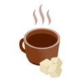 Warming drink icon isometric vector. Cup of hot fresh coffee and sugar cube