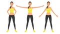 Warming-up fit pretty woman in yellow crop top and leggings.