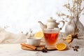 Warming winter drinks and winter teas on a light background. Health and nutrition concept