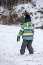 Warmly dressed boy standing in the snow