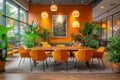 Warm Co-Working Area with Orange Chairs AI Generated