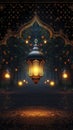 Warmly lit lantern on a realistic Ramadan themed background