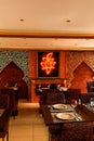 Elegant Moroccan-Inspired Restaurant Interior with Mosaic Walls Royalty Free Stock Photo