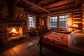 warmth of candlelight and glow of fire in cozy cabin, perfect for
