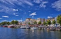 WarnemÃÂ¼nde, Rostock, Germany A view of the canal that runs through the center of this tourist town lined with restaurants, stores