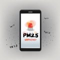 Warning alert PM 2.5 in dust meter application by smartphone.PM 2.5 Infographic. Information about dust PM2.5 source. Air pollutio Royalty Free Stock Photo