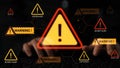 Warning and Alert Symbols on Digital Screen with Hands Typing, Emphasizing Security, System Error, and Cybersecurity Royalty Free Stock Photo