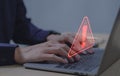 Warning alert system concept, system hacked on computer network, cybercrime and virus, Malicious software, compromised information