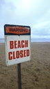 Warning beach closed sign Royalty Free Stock Photo