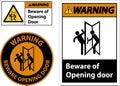Warning Beware Opening Door Sign On White Background Royalty Free Stock Photo