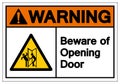 Warning Beware Of Opening Door Symbol Sign, Vector Illustration, Isolate On White Background Label. EPS10