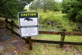 The warning board with instruction for case alligator meeting Royalty Free Stock Photo