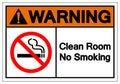 Warning Clean Room No Smoking Symbol Sign, Vector Illustration, Isolate On White Background Label. EPS10 Royalty Free Stock Photo