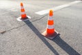 Warning cones on the road at driving school Royalty Free Stock Photo