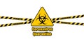 Warning coronavirus quarantine yellow and black stripes tape on white background, tapes hazard quarantine, coronavirus caution