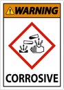 Warning Corrosive GHS Sign On White Background