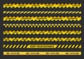 Warning Covid-19 quarantine tapes. Black and yellow line striped. Social distancing tape. Vector