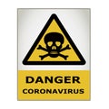 Warning danger coronavirus, caution board card