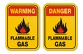 Warning and danger flammable gas yellow signs