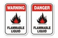 Warning and danger flammable liquid signs