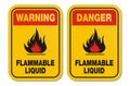 Warning and danger flammable liquid yellow signs Royalty Free Stock Photo