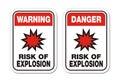 Warning and danger risk of explosion sign