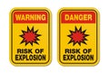 Warning and danger risk of explosion yellow sign