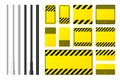 Warning, danger signs, attention banners with metal poles. Blank yellow caution sign, construction site signage. Notice Royalty Free Stock Photo