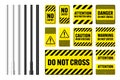 Warning, danger signs, attention banners with metal poles. Yellow caution sign, construction site signage. Notice Royalty Free Stock Photo