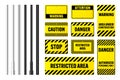 Warning, danger signs, attention banners with metal poles. Yellow caution sign, construction site signage. Notice Royalty Free Stock Photo