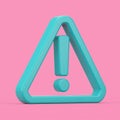 Warning, Dangerous or Hazard Icon. Blue Exclamation Mark with Triangle in Duotone Style. 3d Rendering
