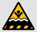 Warning deep water symbol concept. Hazard-warning sign indicating a sharp drop into a river, canal, pool, dock, lake or harbour.