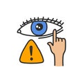 Warning do not touch your eyes doodle icon, vector illustration