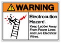 Warning Electrocution Hazard Keep Ladder Away From Power Lines And Live Electrical Wires Symbol Sign,Vector Illustration, Isolated Royalty Free Stock Photo