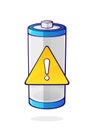 Warning energy status of electrical device accumulator. Empty charge level battery indicator with yellow
