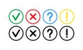 warning exclamation question vector set of flat vector mark buttons green check marks and red crosses signs. Circle Royalty Free Stock Photo