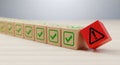 Warning Exclamation Sign Interrupting Correct Check Marks Royalty Free Stock Photo