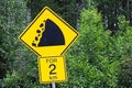 A warning falling rocks for two km sign